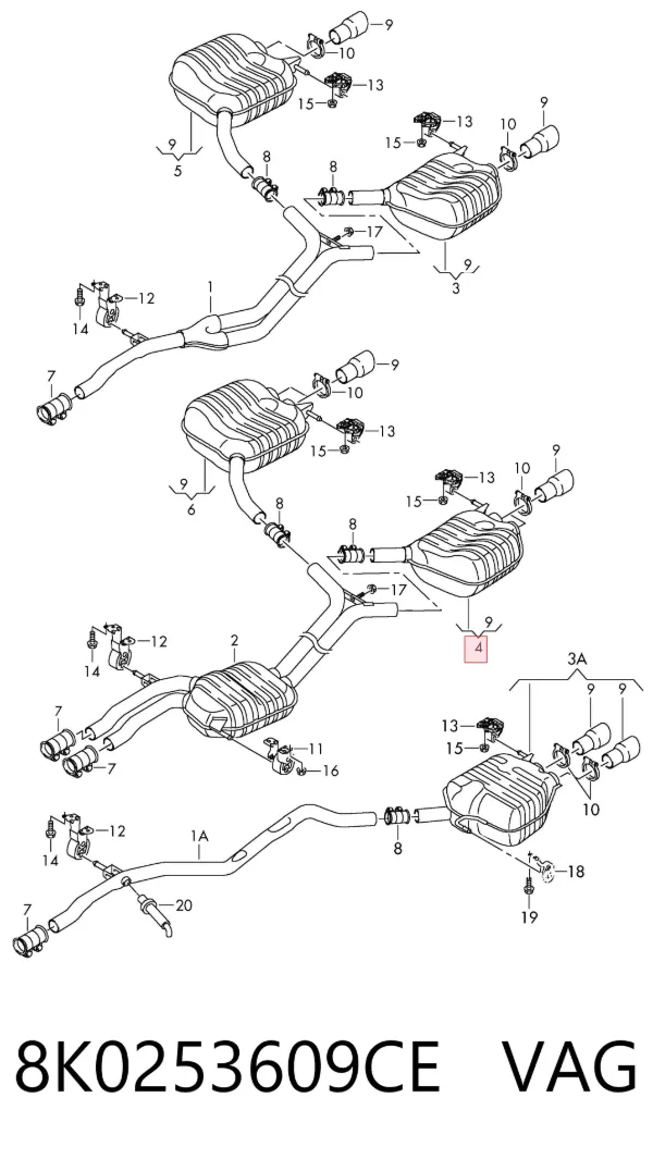 Глушитель задний 8K0253609CE VAG