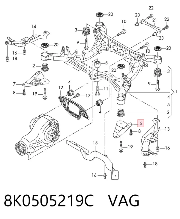 Кронштейн задней балки 8K0505219C VAG
