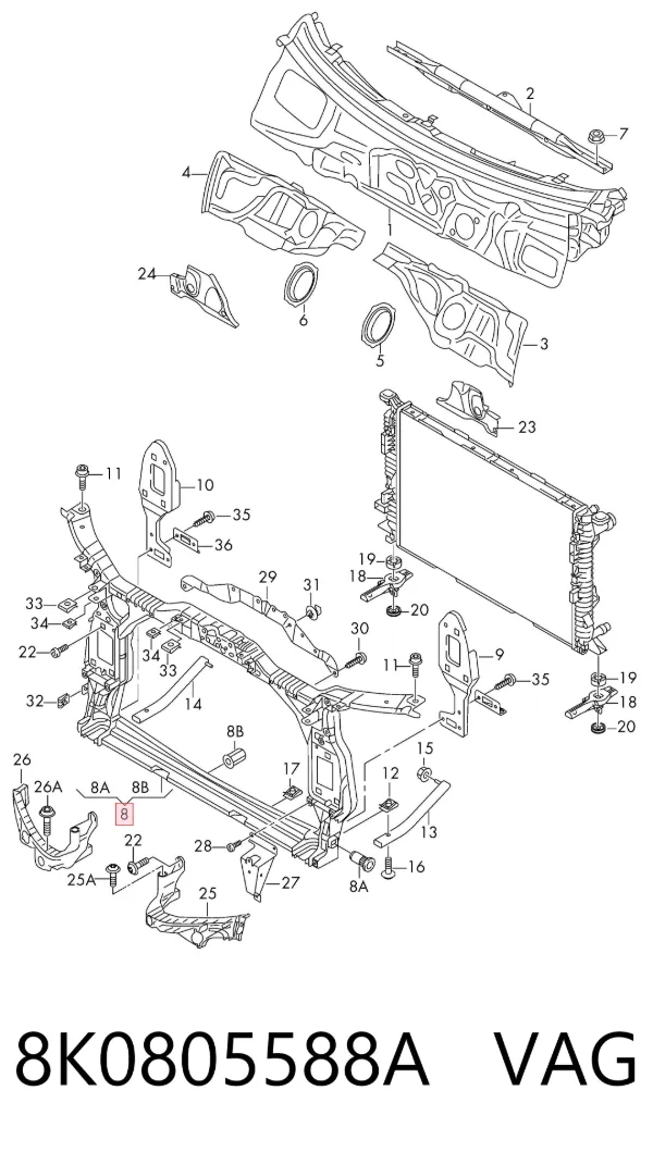 Рамка радиатора 8K0805588A VAG