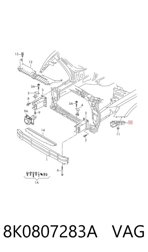 Направляющая переднего бампера левая 8K0807283A VAG
