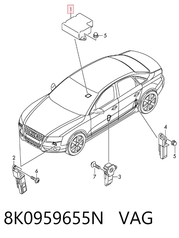 Модуль-процессор управления подушкой безопасности (ЭБУ AIRBAG) 8K0959655N VAG