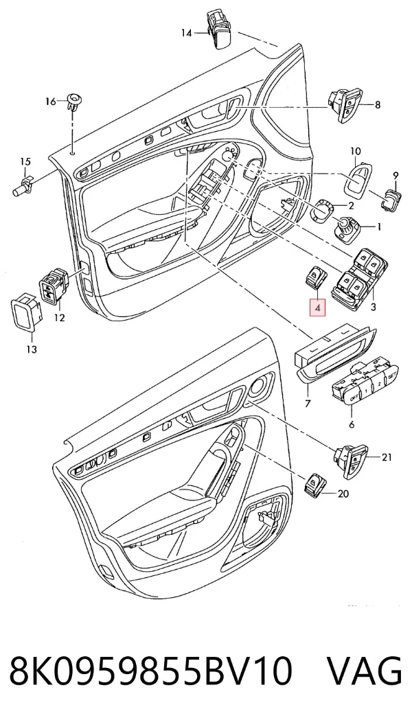 Кнопка стеклоподъемника передняя 8K0959855BV10 VAG