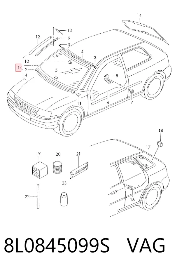 Лобовое стекло Audi A3 8L1