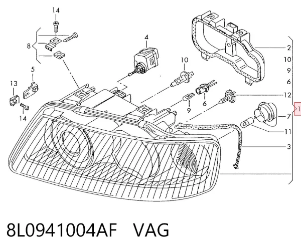 Правая фара 8L0941004AF VAG