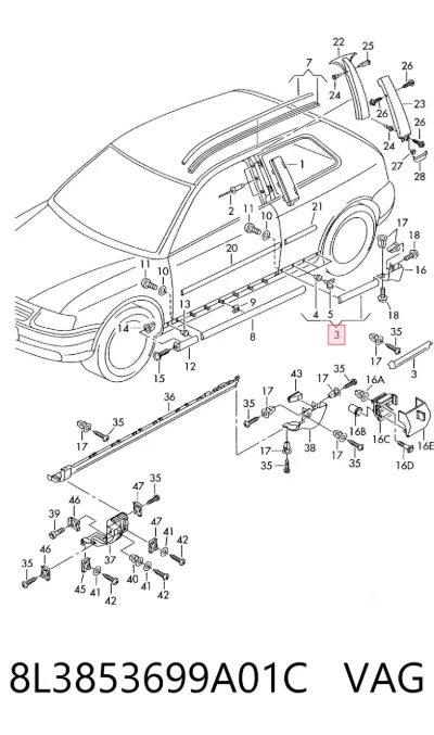 Накладка (молдинг) порога наружная задняя левая VAG 8L3853699A01C