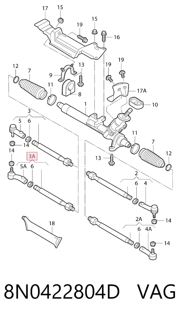 Тяга рулевая в сборе правая 8N0422804D VAG