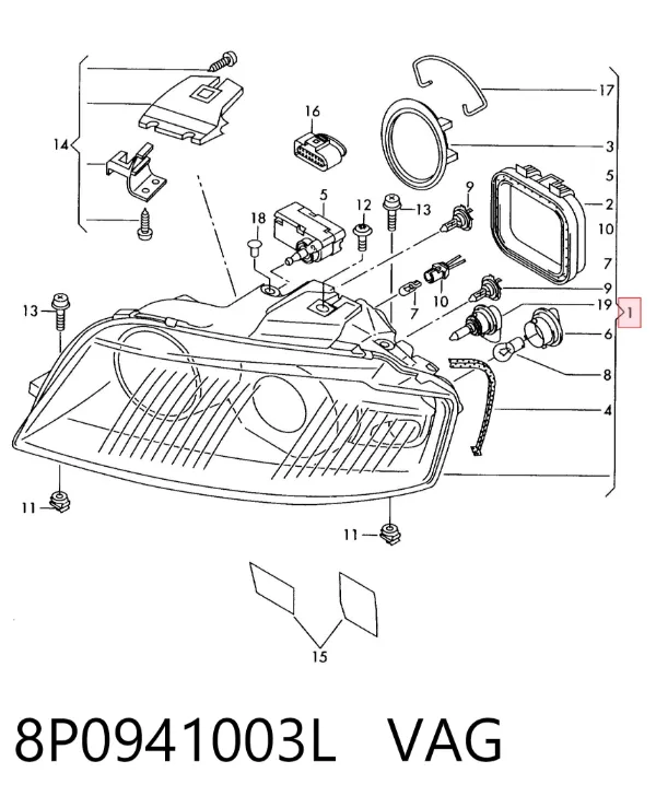 Левая фара 8P0941003L VAG