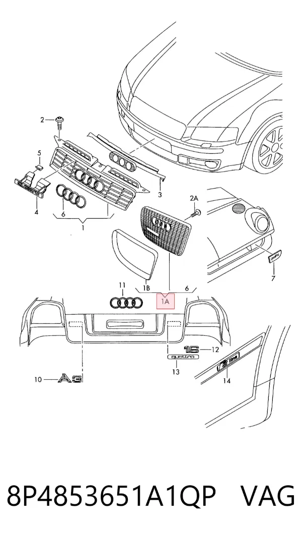 Решетка радиатора Audi A3 8P1