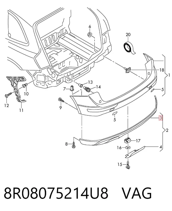 Спойлер переднего бампера 8R08075214U8 VAG