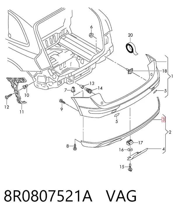 Спойлер заднего бампера 8R0807521A VAG