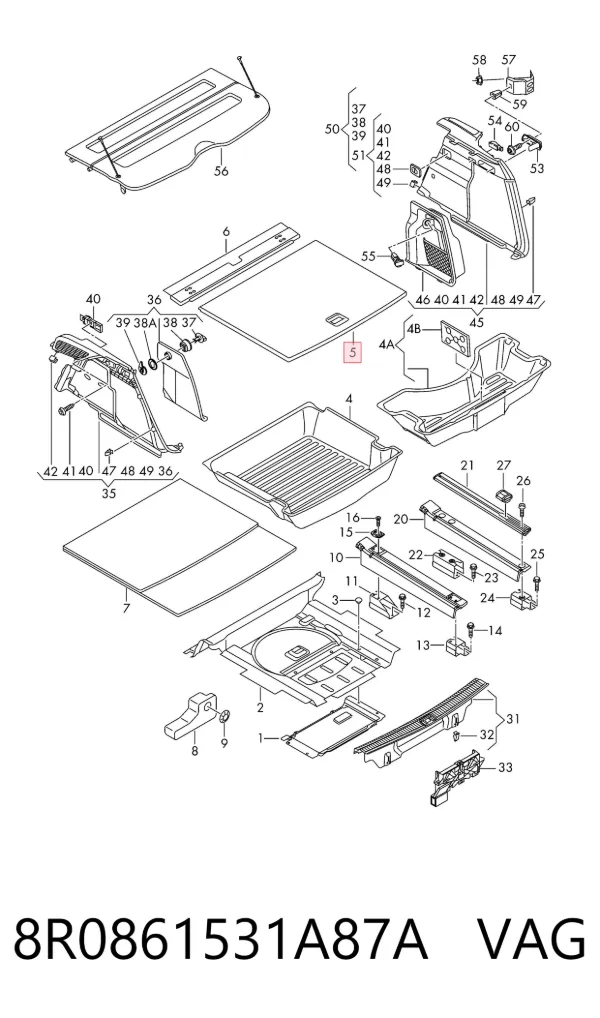 Облицовка багажного отсека нижняя 8R0861531A87A VAG