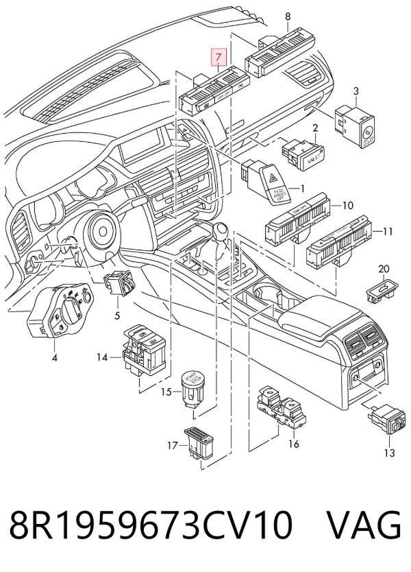 Блок кнопок центральной консоли 8R1959673CV10 VAG