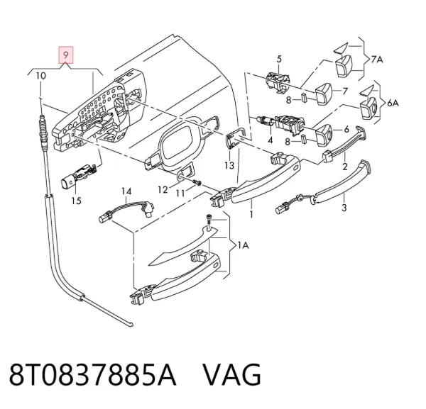 Держатель наружной ручки двери задней левой 8T0837885A VAG