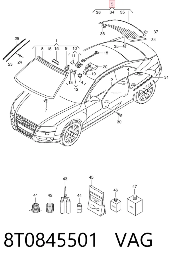 Заднее стекло 8T0845501 VAG