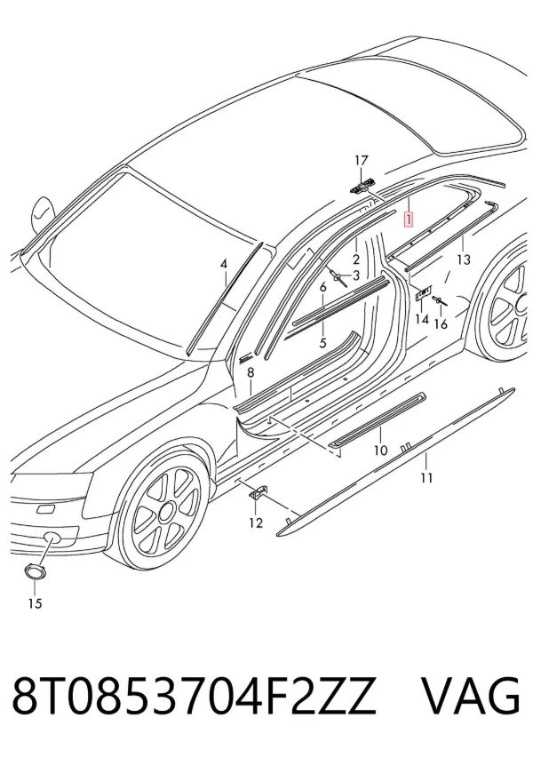 Молдинг крыши правый 8T0853704F2ZZ VAG