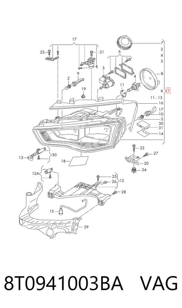 Левая фара 8T0941003BA VAG