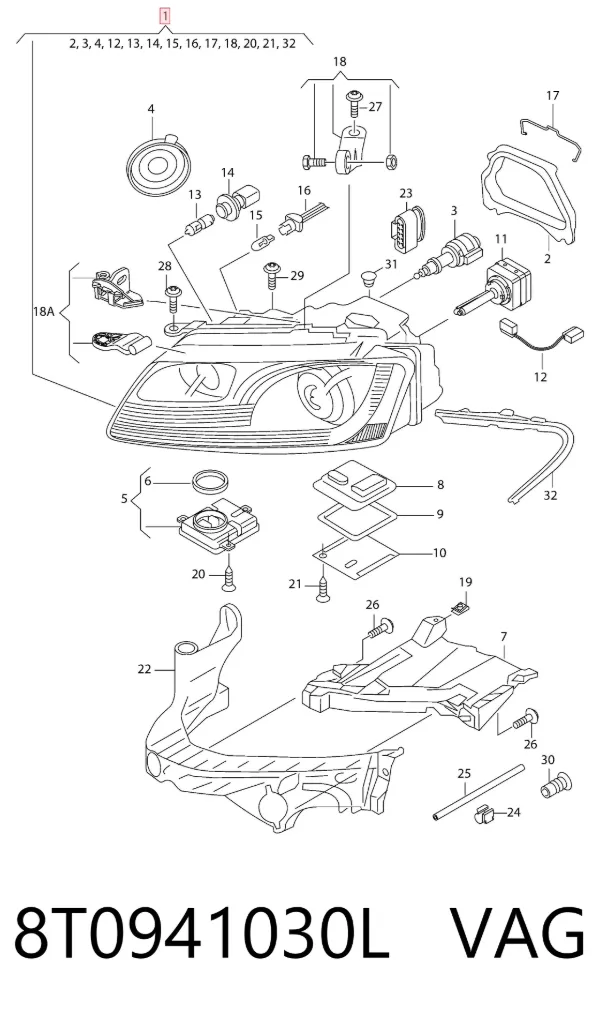 Правая фара 8T0941030L VAG