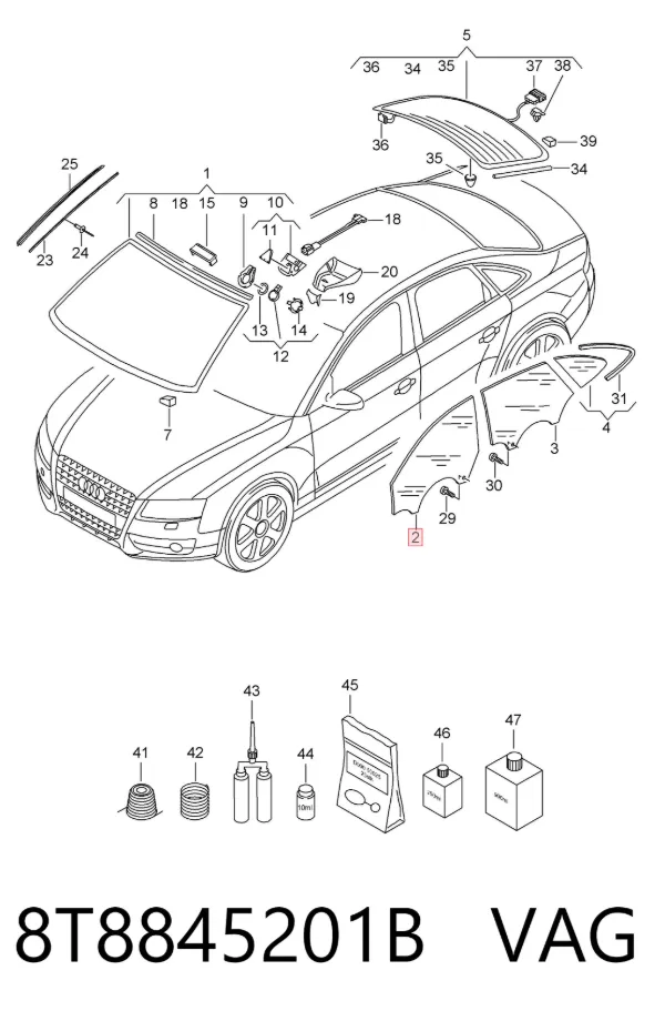 Стекло двери передней левой 8T8845201B VAG