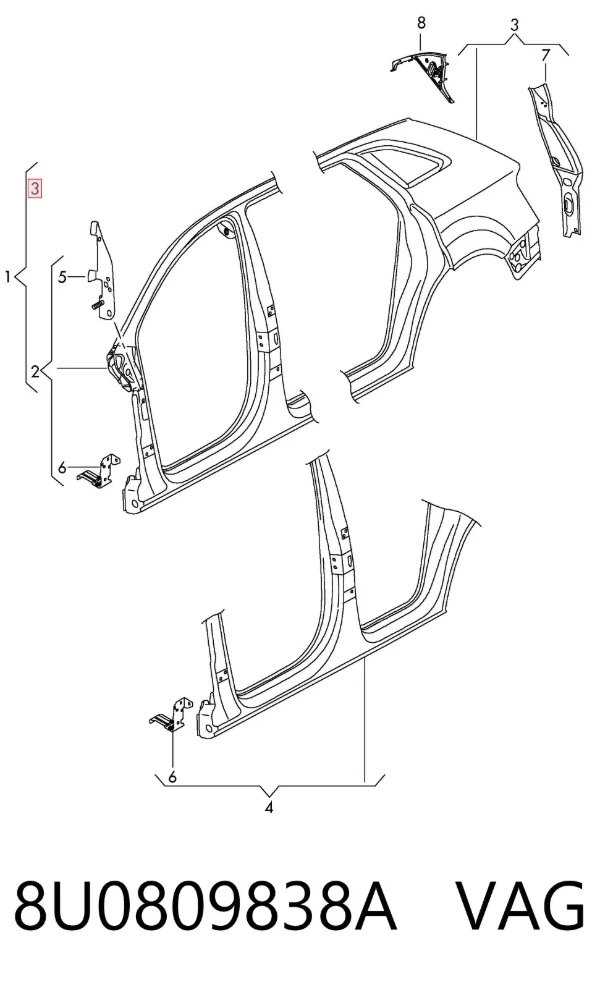 Крыло заднее правое 8U0809838A VAG