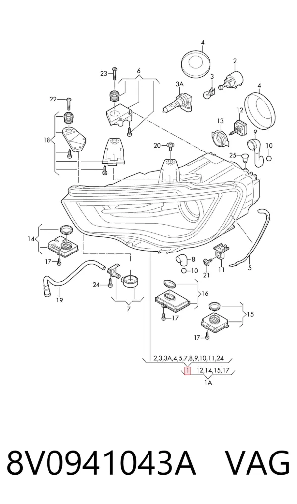 Левая фара 8V0941043A VAG