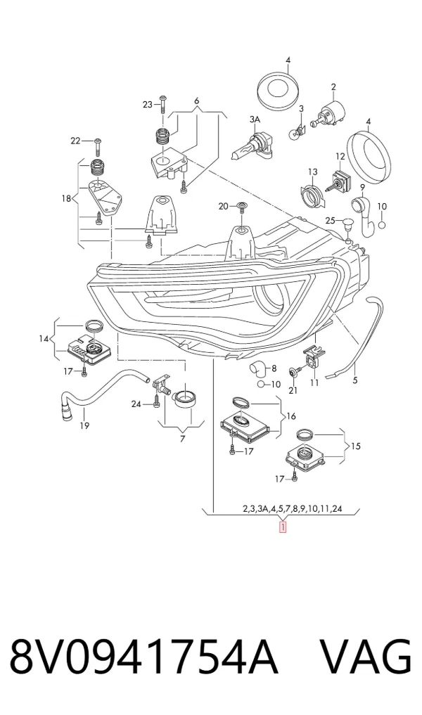 Правая фара 8V0941754A VAG