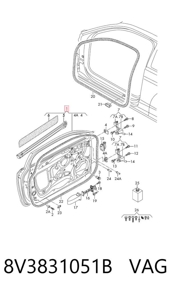 Дверь передняя левая 8V3831051B VAG
