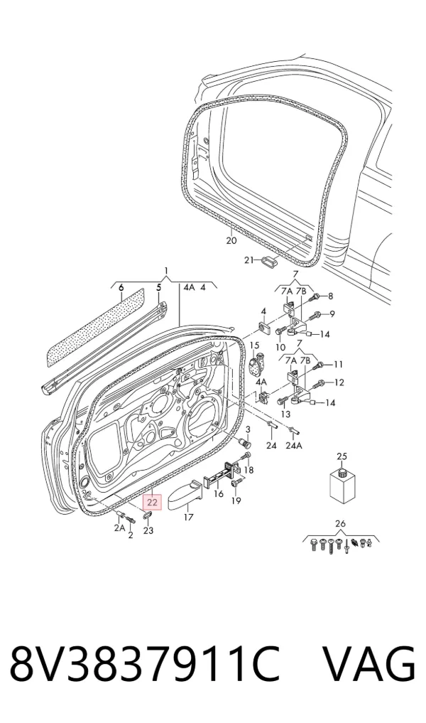Уплотнитель двери передней левой (на двери) 8V3837911C VAG