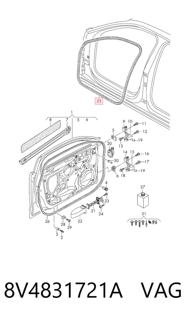 Уплотнитель двери передней (на кузове) 8V4831721A VAG
