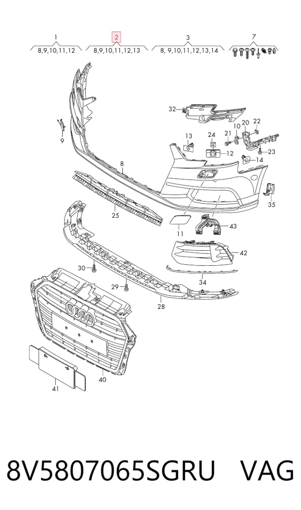 Передний бампер 8V5807065SGRU VAG
