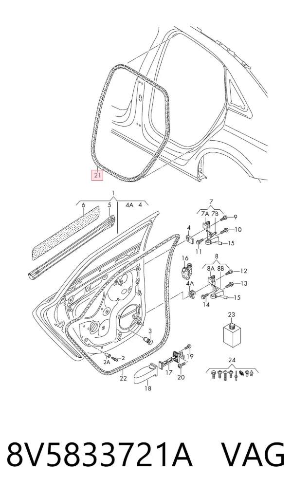Уплотнитель двери задней (на кузове) 8V5833721A VAG