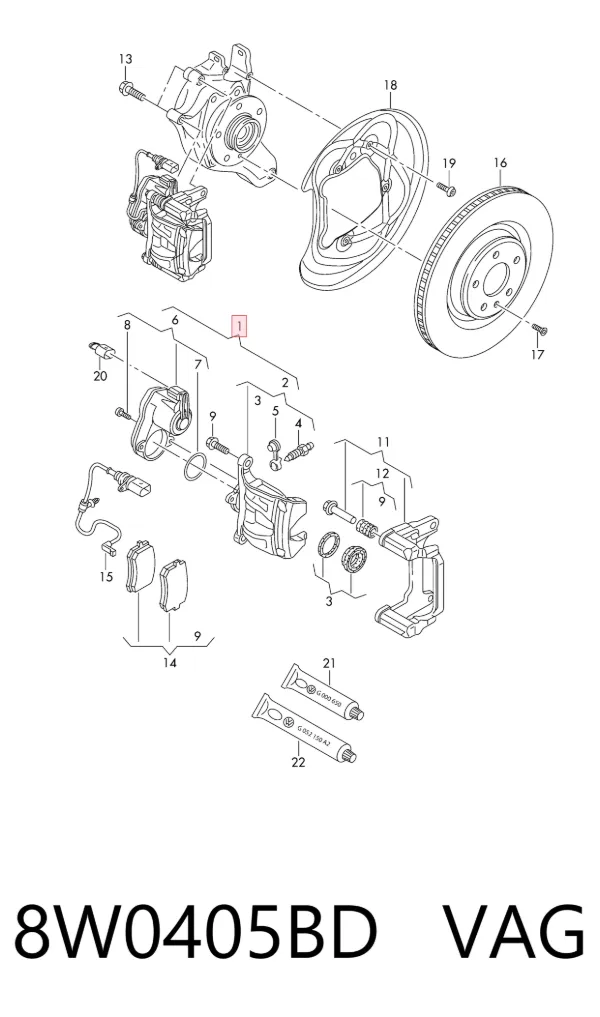 Суппорт задний левый 8W0405BD VAG