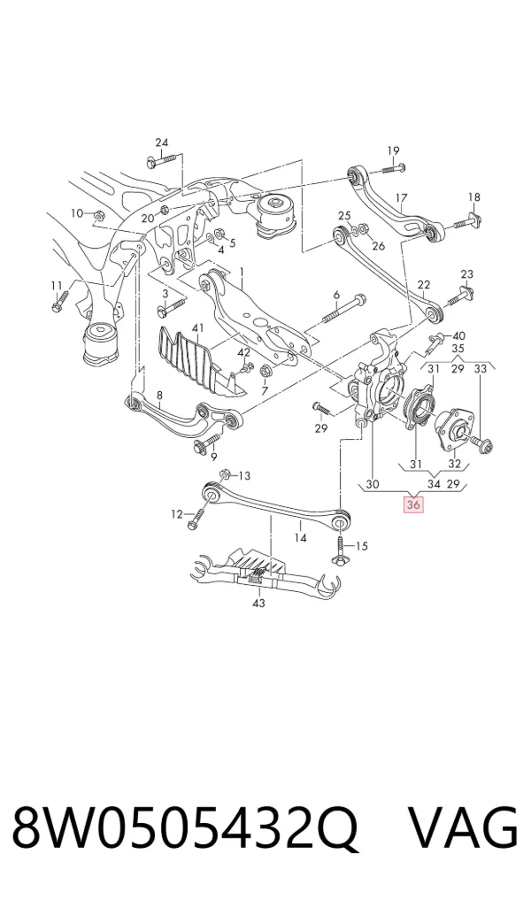 Цапфа задняя правая 8W0505432Q VAG
