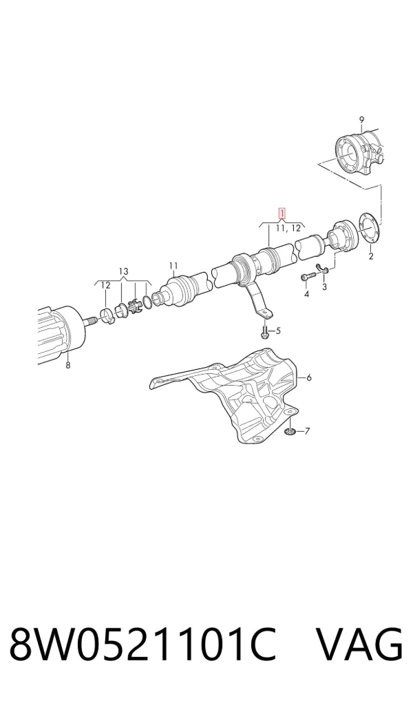 Кардан задний 8W0521101C VAG