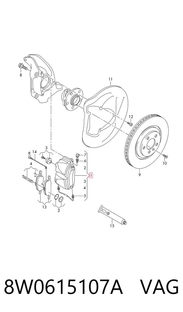 Суппорт тормозной передний левый 8W0615107A VAG