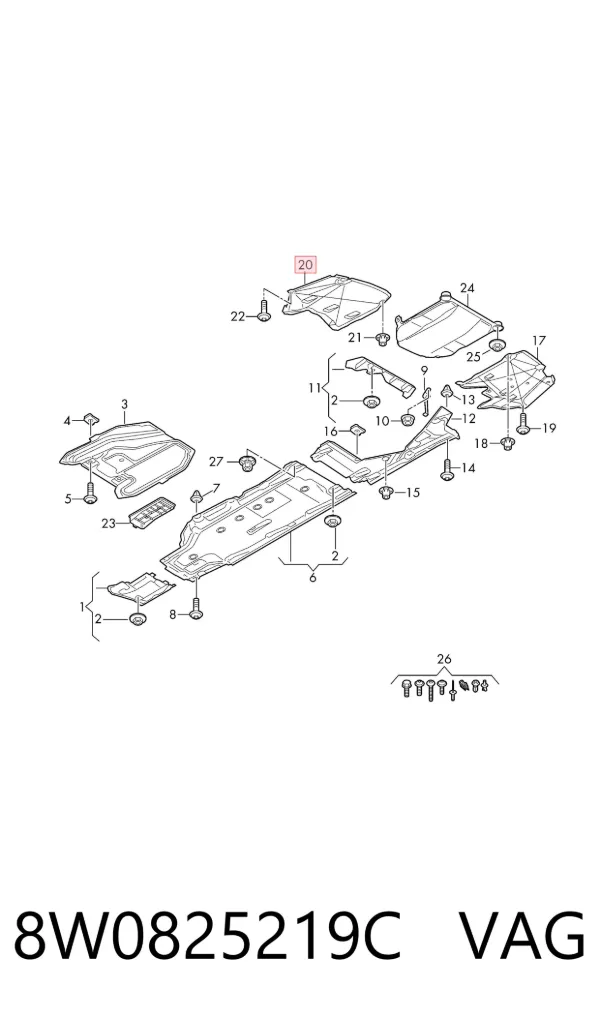 Защита днища задняя правая 8W0825219C VAG
