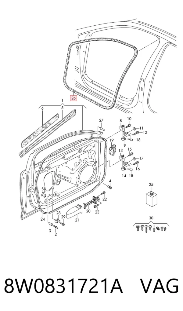 Уплотнитель двери передней (на кузове) 8W0831721A VAG
