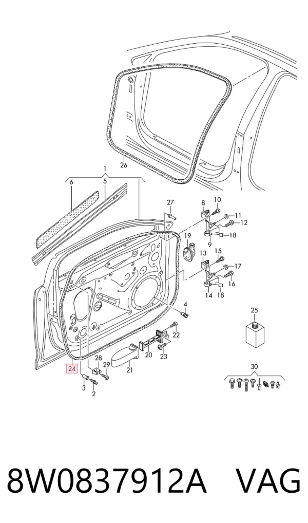 Уплотнитель двери передней правой (на двери) 8W0837912A VAG