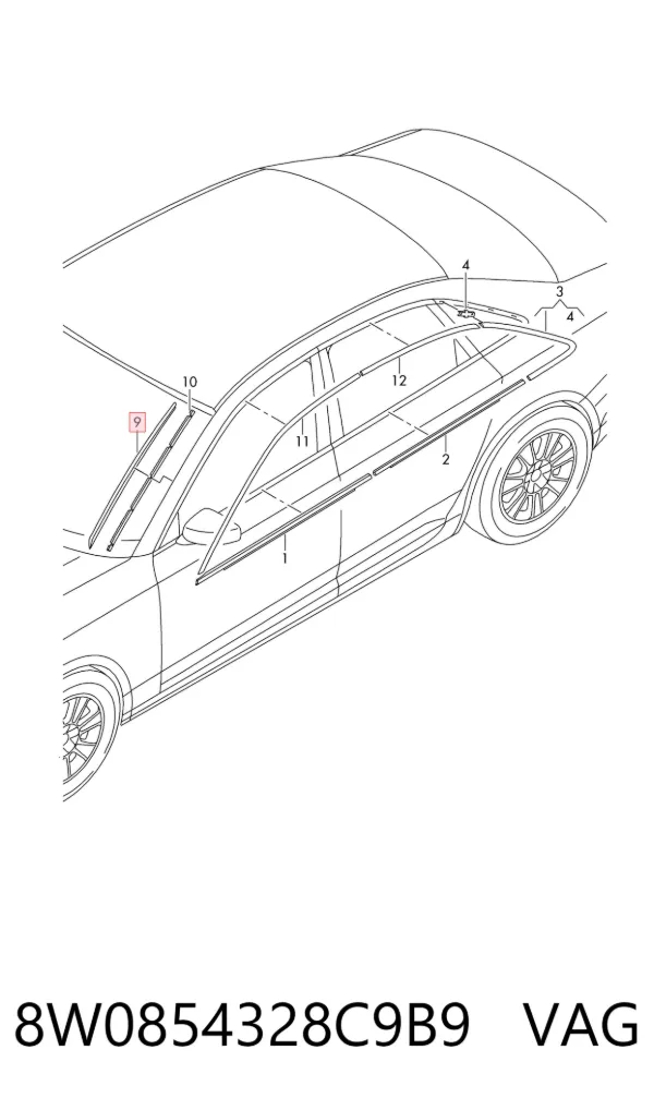 Молдинг лобового стекла правый 8W0854328C9B9 VAG