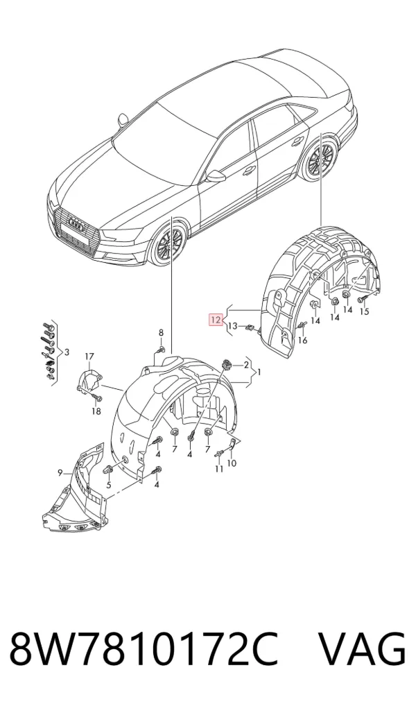 Подкрылок задний правый 8W7810172C VAG
