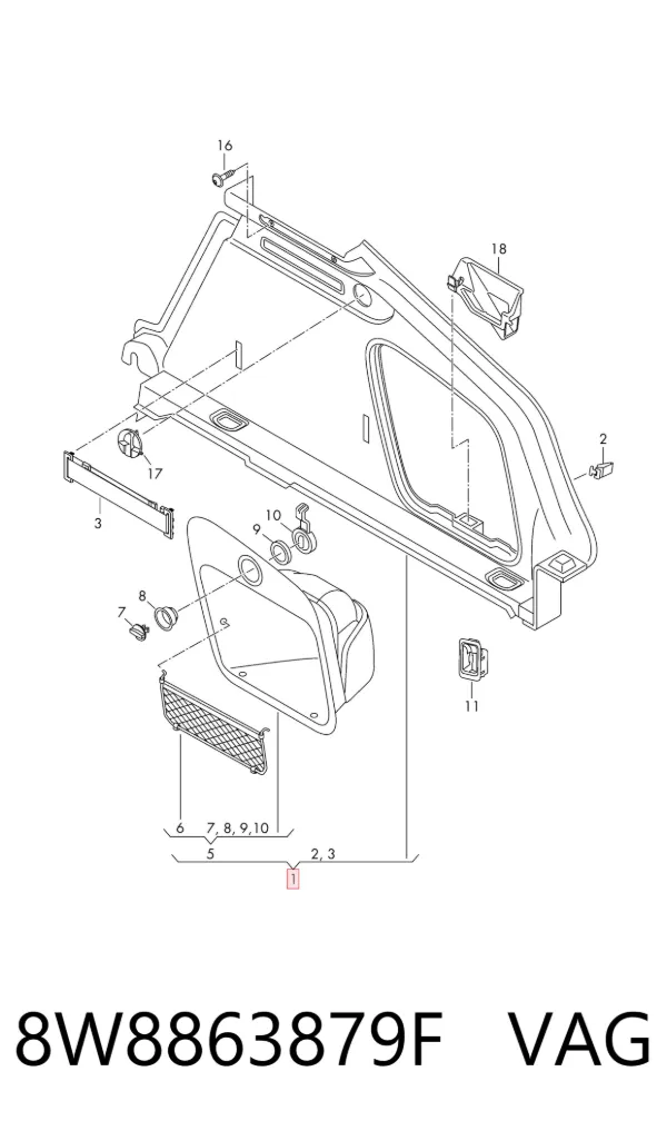 Облицовка багажного отсека левая 8W8863879F VAG