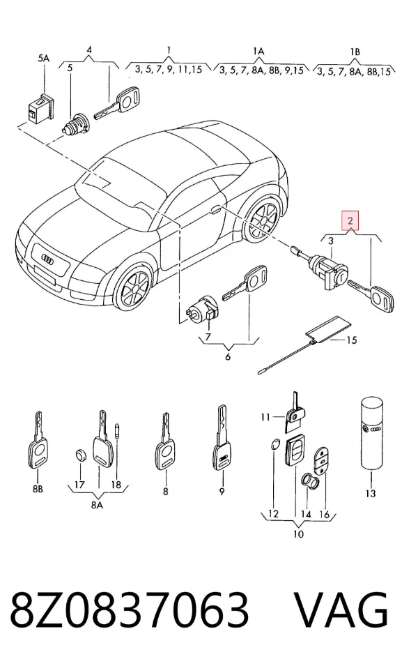 Личинка замка двери передней левой 8Z0837063 VAG