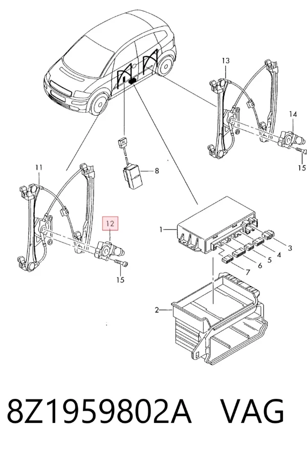 Мотор стеклоподъемника двери передней правой 8Z1959802A VAG