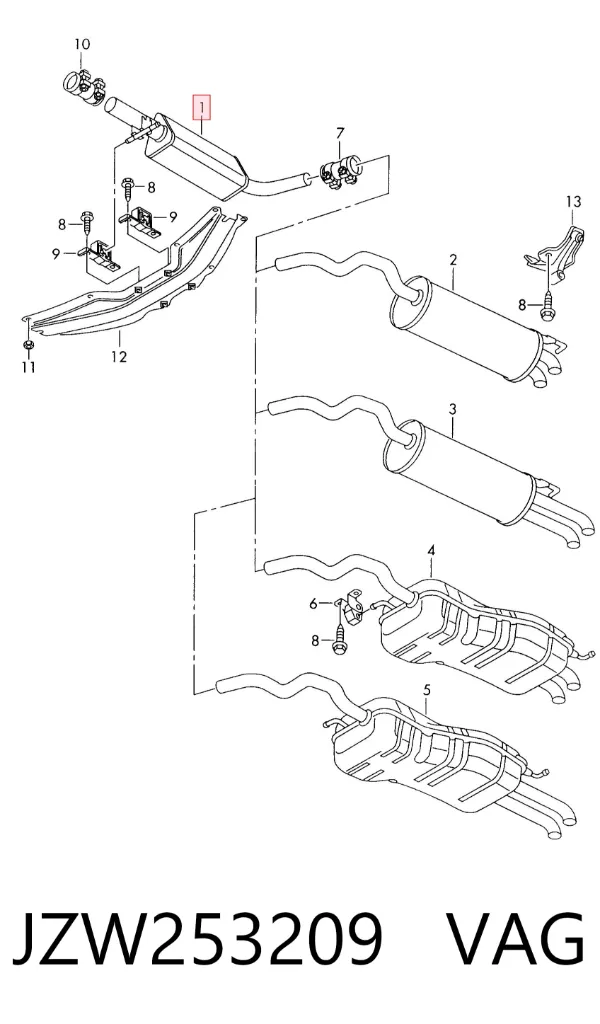 Центральная часть глушителя JZW253209 VAG