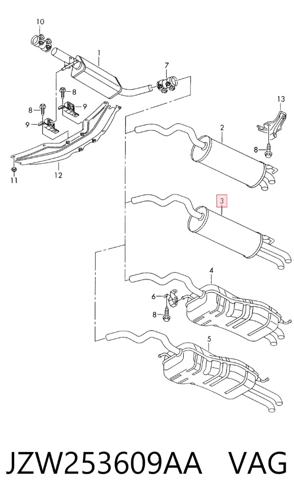 Глушитель задний JZW253609AA VAG