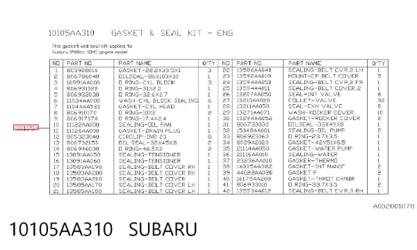 Комплект прокладок 10105AA310 Subaru