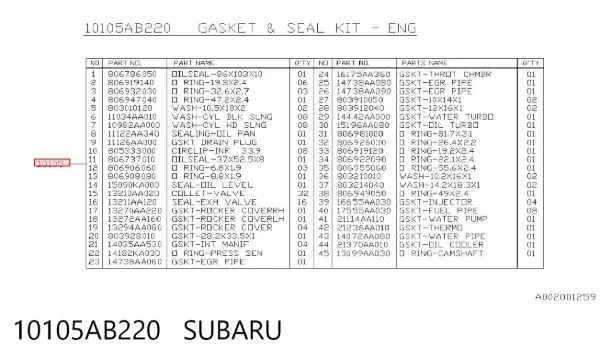 Комплект прокладок 10105AB220 Subaru