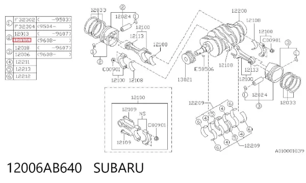Поршень с пальцем без колец, STD 12006AB640 Subaru