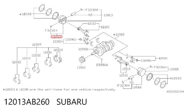 Поршень с пальцем без колец, STD 12013AB260 Subaru