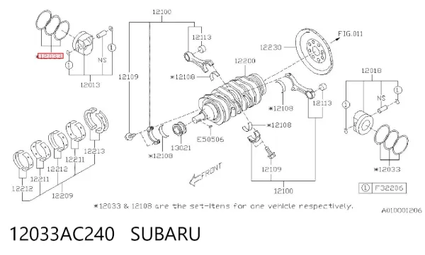Кольца поршневые 12033AC240 Subaru