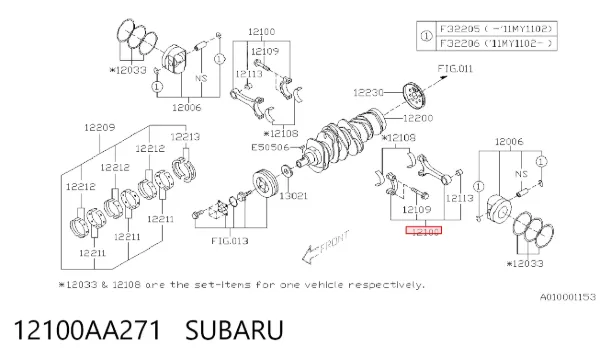 Шатун поршня двигателя 12100AA271 Subaru